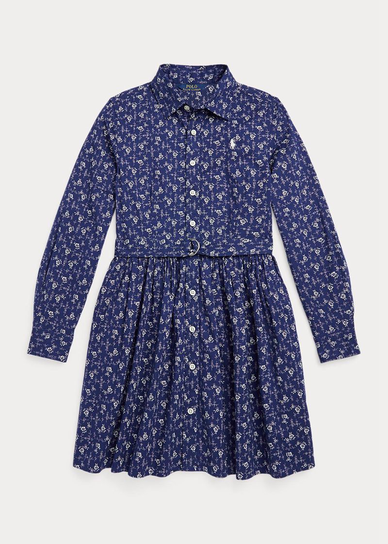 ポロ ラルフ ローレン ドレス ガール 青 7-14 年 花の コットン Shirt JVMXR3471